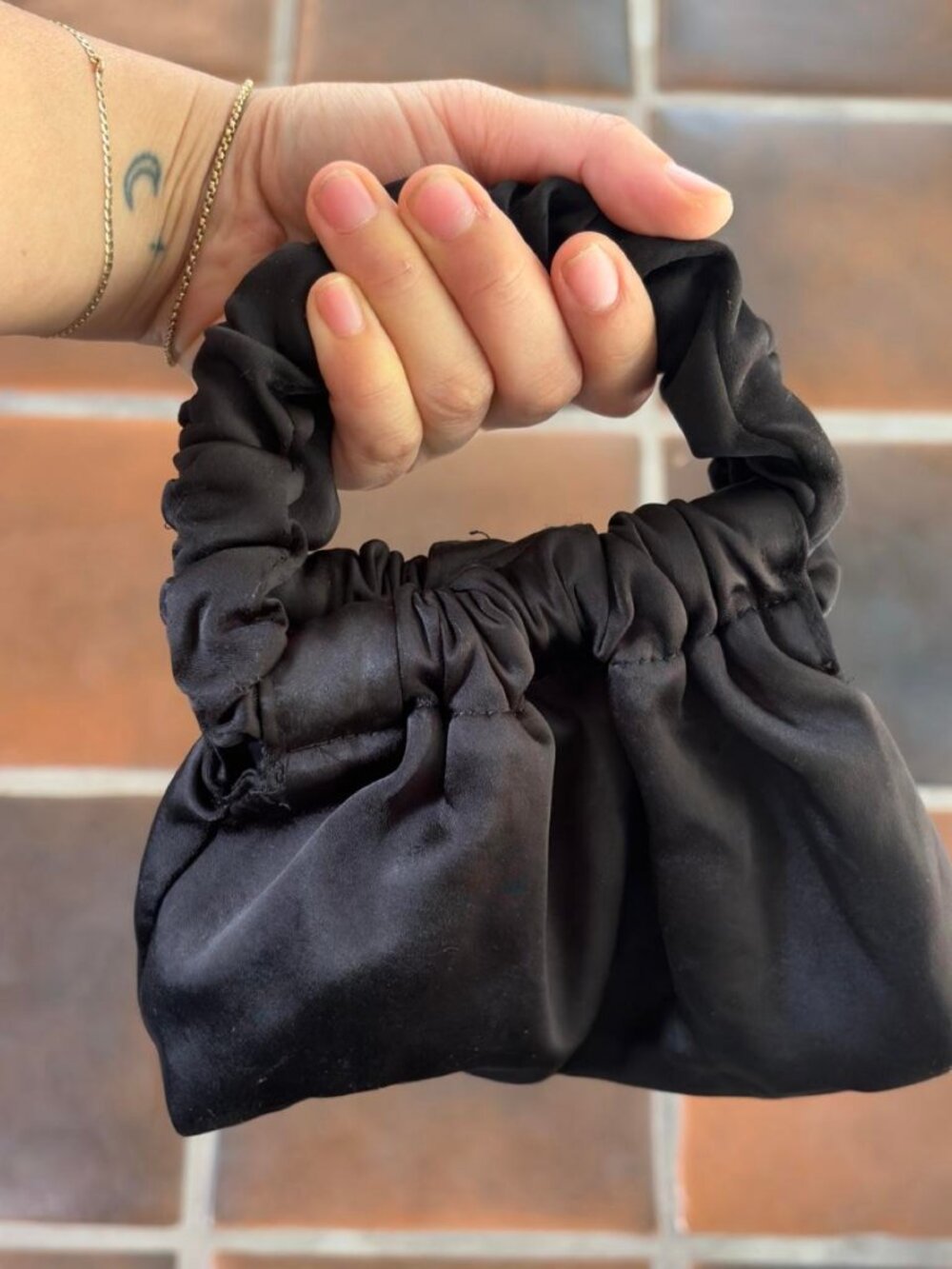 Black Ruched Mini Handbag